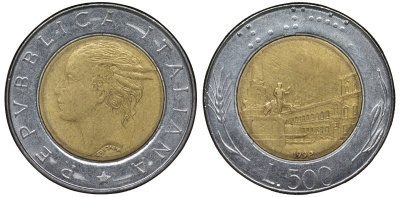 Италия 500 лир 1992 R, Квиринальский дворец KM 111 биметалл 4122-135