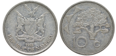 Намибия 10 центов 1998 дерево KM 2 никелированная сталь 4163-926