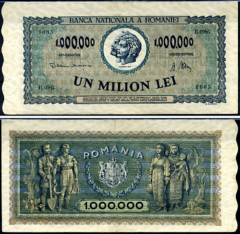 Румыния 1000000 леев 1947 Траян и Децебал, семья крестьян Pick 60 a бумага 8590-26-1-1