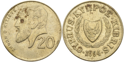 Кипр 20 центов 1994 KM 62.2 никель латунь 4140-836