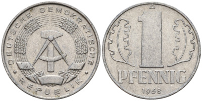 ГДР 1 пфенниг 1968 A KM 8.1 алюминий 100-1258