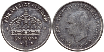 Швеция 1 крона 2002 Карл XVI Густав (1973- ) KM 894 медно-никель 4364-1232