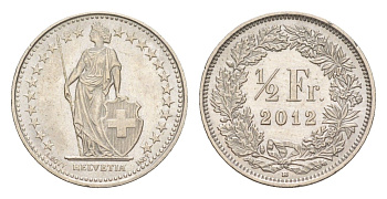 Швейцария 1/2 франка 2012 B KM 23a медно-никель UNC 4649-1225