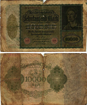 Германия 10000 марок 1922 19 января 1922, Альбрехт Дюрер, без 10000 справа Pick 71  бумага 8610-35-1