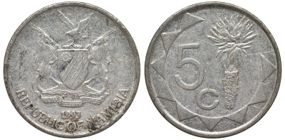 Намибия 5 центов 1993 KM 1 никелированная сталь 4164-516