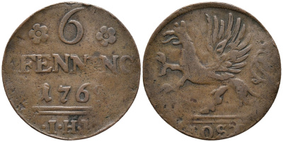 Росток 6 пфеннигов 1762 KM 14 медь 34-916