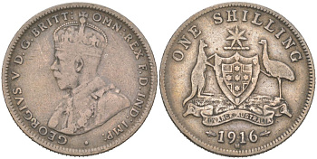 Австралия 1 шиллинг 1916 M, Эдуард VII (1910-1936) KM 26 серебро 190-246