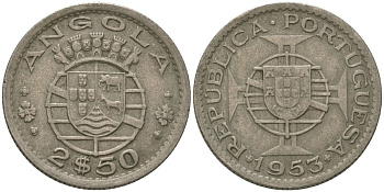 Ангола 2 1/2 эскудо 1953 KM 77 медно-никель 4621-647