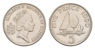 Гернси 5 пенсов 1990 KM 42.2 медно-никель aUNC 4655-863