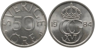 Швеция 50 эре 1984 U Карл XVI Густав (1973- ) KM 85 медно-никель UNC 181-133