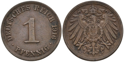 Германия 1 пфенниг 1916 A KM 10, J. 10 медь 4151-341