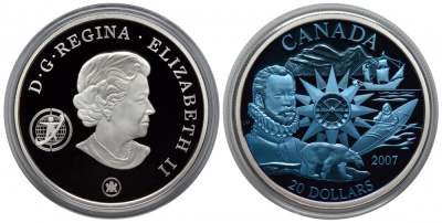 Канада 20 долларов 2007 Международный полярный год, голограмма KM 737 a серебро 00-809-40
