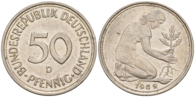 ФРГ 50 пфеннигов 1989 D J 384a, KM 109.2 медно-никель 63-357