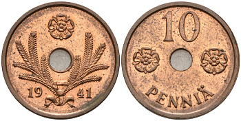 Финляндия 10 пенни 1941 республика (1918-1962) KM 33.1 медь 4588-1055