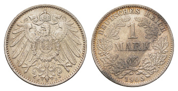 Германия 1 марка 1905 E, Вильгельм II (1888-1918) KM 14, J. 17 серебро 4626-155