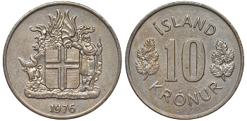 Исландия 10 крон 1976 KM 15 медно-никель 4128-657