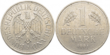 ФРГ 1 МАРКА 1981 J J.385, KM 110 медно-никель 3856-152