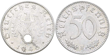 ГЕРМАНИЯ 50 РЕЙХСПФЕННИГОВ 1943 B KM 96, J.372 алюминий 3856-342