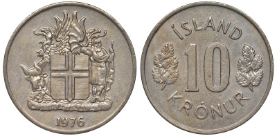 Исландия 10 крон 1976 KM 15 медно-никель 4128-657