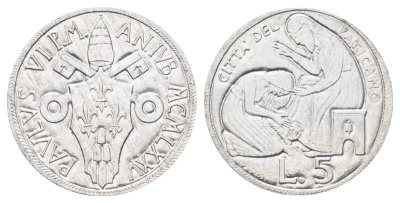 Ватикан 5 лир 1975 Священный год KM 126 алюминий UNC 4697-1027