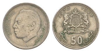 Марокко 50 сантимов 1974 АН 1394, Аль Хассан II (1962-1999) Y 62 медно-никель 4615-436