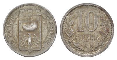 Нехайм 10 пфеннигов 1919 Funck 358.6, Men18 22888.8 железо 4511-833