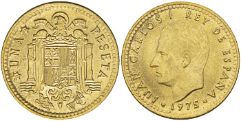 ИСПАНИЯ 1 ПЕСЕТА 1975 (77) ХУАН КАРЛОС I ( 1975-) KM 806 алюминиевая бронза UNC 216-416