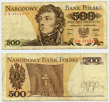 Польша 500 злотых 1982 Тадеуш Костюшко Pick 145 d бумага 6317-14-4