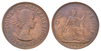 Великобритания 1 пенни 1965 Елизавета II (1952-2022) KM 897, Spink 4157 бронза 4526-314