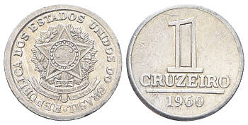 Бразилия 1 крузейро 1960 KM 570 алюминий 4646-734