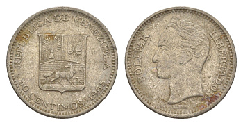 Венесуэла 50 сентимо 1965 Симон Боливар Y 41 никель 4582-637