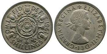 Великобритания 2 шиллинга (флорин) 1961 Елизавета II (1952-2022) KM 906, Spink 4146 медно-никель 4382-322