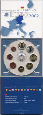 ФРГ официальный евронабор из 8 монет в планшете 2002 выпуск банка Люксембурга биметалл UNC 5-4-1-20