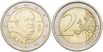 Италия 2 евро 2012 100 лет со дня смерти Джовани Пасколи KM 355 биметалл UNC 4514-957