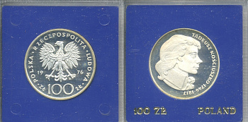 Польша 100 злотых 1976 MW, Тадеуш Костюшко (1746-1817), в оригинальной упаковке KM 82, Parchimowicz 274 серебро PROOF 5-3-1-16
