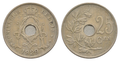 Бельгия 25 сантимов 1929 Belgie, Альберт I (1909-1934) KM 69 медно-никель 4619-617