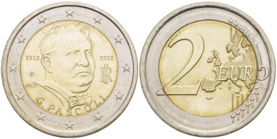 Италия 2 евро 2012 100 лет со дня смерти Джовани Пасколи KM 355 биметалл UNC 4514-957