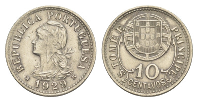 Сан-Томе и Принсипи 10 сентаво 1929 KM 2 никель латунь 4127-715