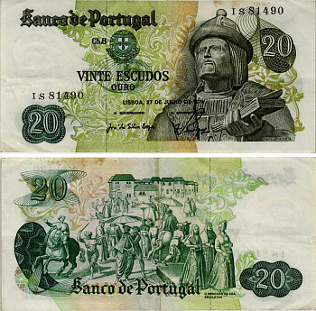 ПОРТУГАЛИЯ 20 ЭСКУДО 1971 27 ИЮЛЯ 1971, ГАРСИЯ ДЕ ОРТА, 16 ВЕК РЫНОК НА ГОА Pick 173 бумага 6281-27-1-2
