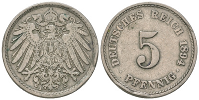 Германия 5 пфеннигов 1894 А J.297 медно-никель 4385-638