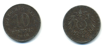 ГЕРМАНИЯ 10 ПФЕННИГОВ 1916 KM 20, J. 298 железо 80-257