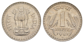 Индия 1 рупия 1981 монетный двор Ромб KM 78.3 никель UNC 4650-1045