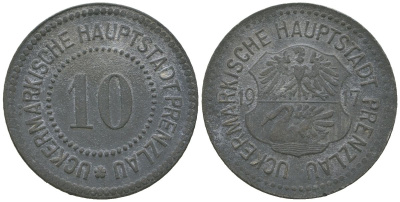 Пренцлау (Пруссия, Бранденбург) 10 пфеннингов 1917 Funck 431.2, Men18 26139.2 цинк 4586-955