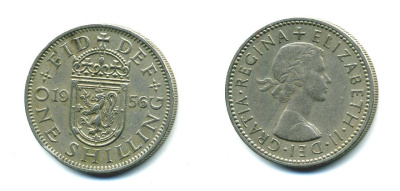 Великобритания 1 шиллинг 1956 Елизавета II (1952-2022), Шотландский герб KM 905, Spink 4148 медно-никель 540-546