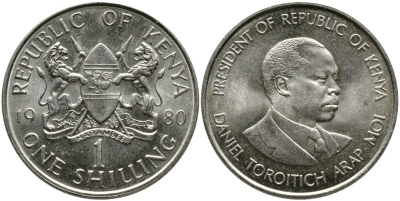 Кения 1 шиллинг 1980 Дэниэл арап Мои KM 20 медно-никель 4529-1044
