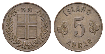 Исландия 5 эйре 1961 KM 9 бронза 4591-142