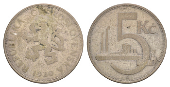 Чехословакия 5 крон 1930 KM 11 серебро 4642-525