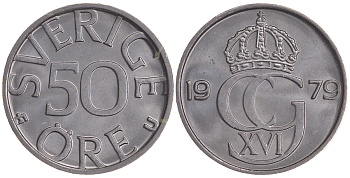 Швеция 50 эре 1979 U Карл XVI Густав (1973- ) KM 855 медно-никель UNC 4364-443
