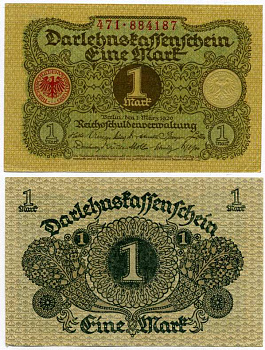 ГЕРМАНИЯ 1 МАРКА 1920 1 МАРТА 1920, ВЕЙМАРСКАЯ РЕСПУБЛИКА Pick 58, Rosenberg 64 бумага 8613-3-1-1