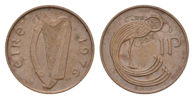 Ирландия 1 пенни 1976 мифологическая птица лира KM 20 бронза 4690-362